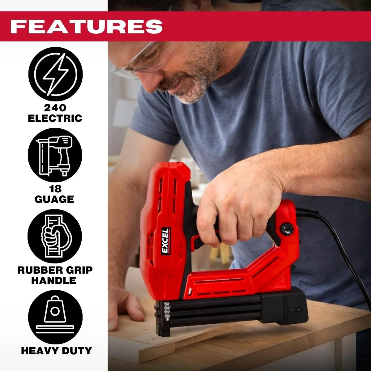 Excel 2-In-1 Electric Stapler Nailer Gun 18G Heavy Duty 240V 2
