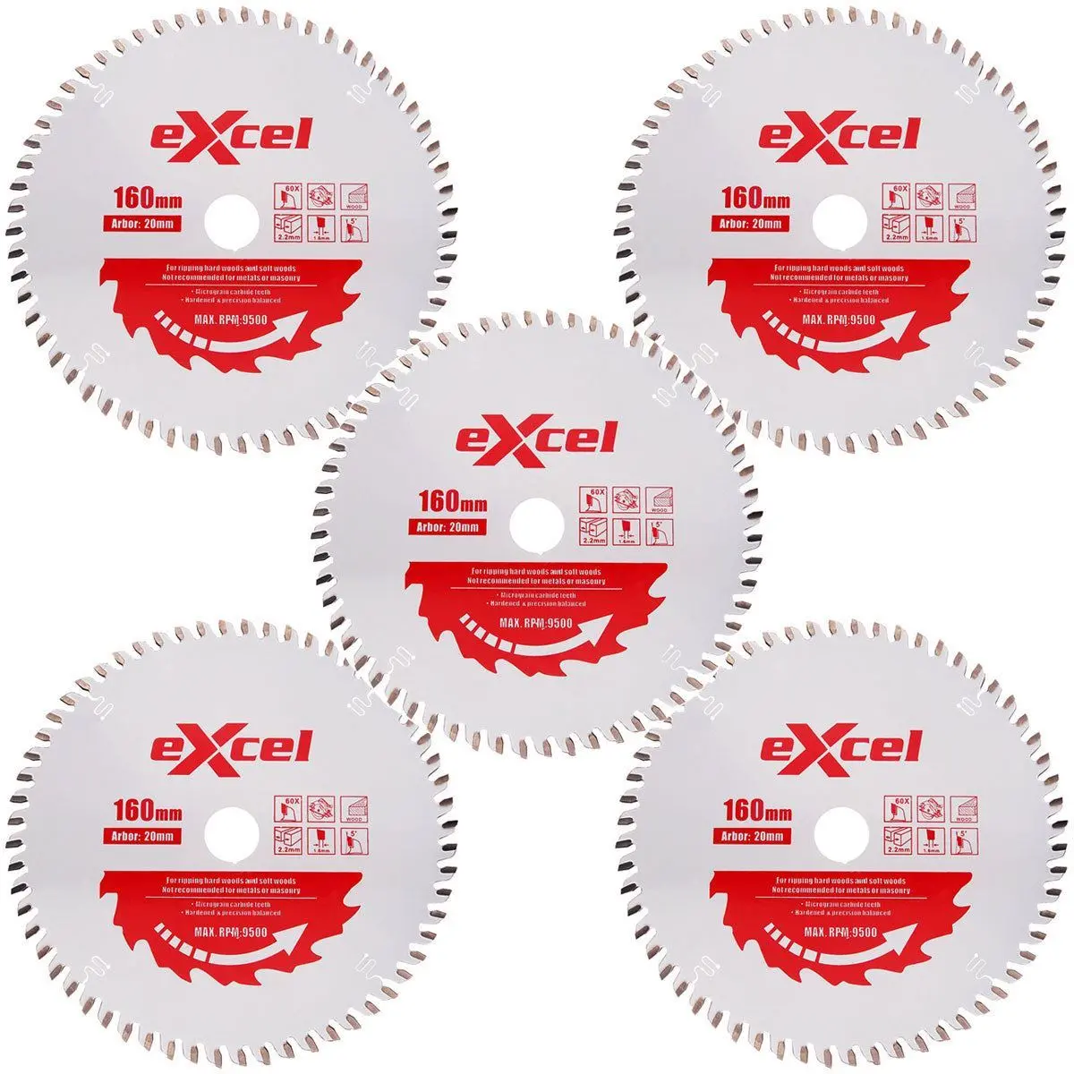 Excel 160Mm Plunge Saw Blade Pro Series 48T Pack Of 5 1