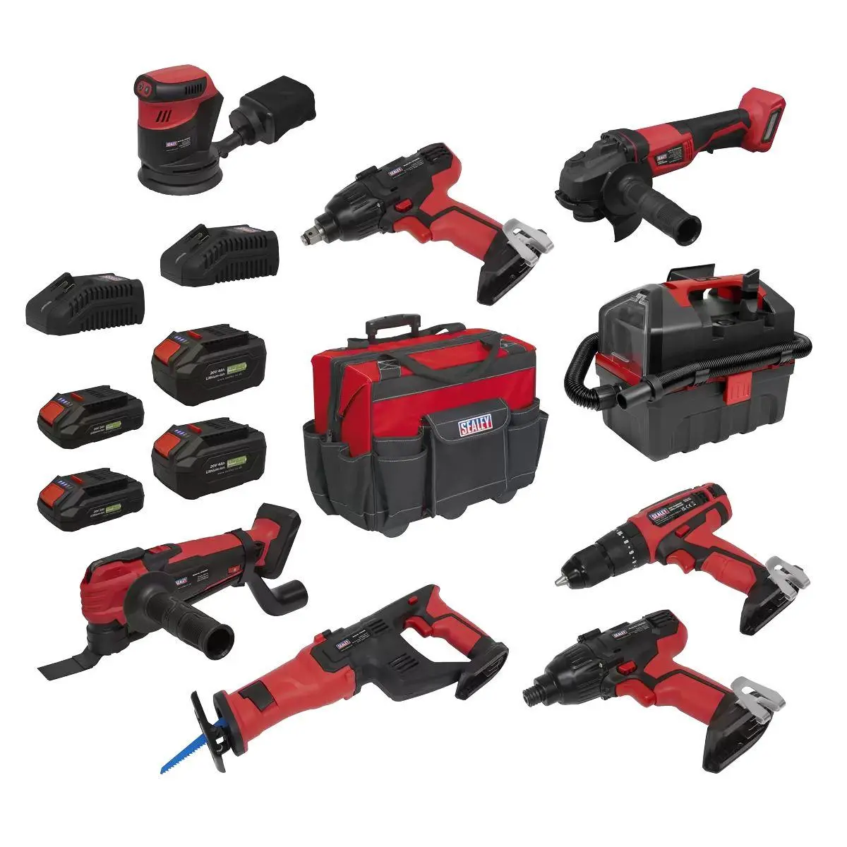 Sealey Cp20vcombo4eu 20V Cordless 8 X Power Tool Kit Euro Plug With 4 Batteries & Charges 1