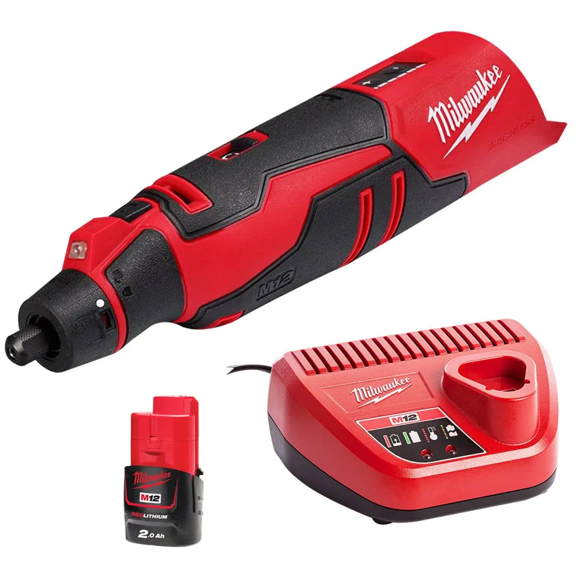 Milwaukee M12blrot-0 12V Brushless Rotary Tool With 1 X 2.0Ah Battery & Charger 1