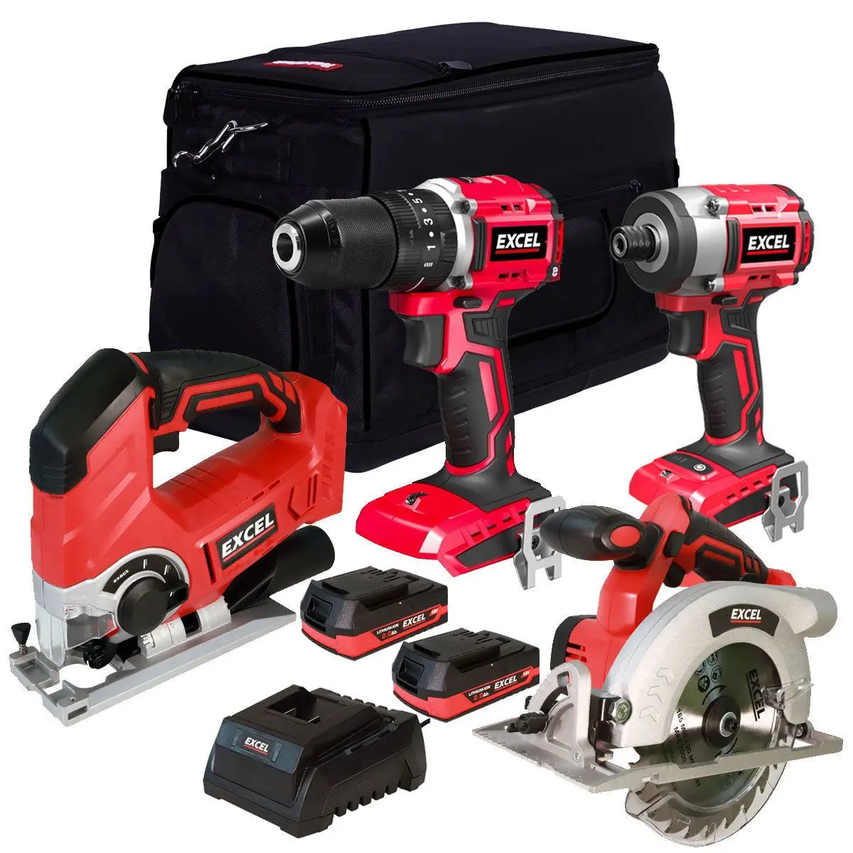 Excel 18V 4 Piece Power Tool Kit With 2 X 2.0Ah Battery & Charger Exlkit-29296 1