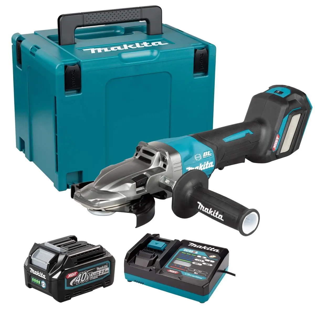 Makita Ga056gz01 40V Max Xgt Brushless Angle Grinder With 1 X 2.5Ah Battery Charger & Case 1