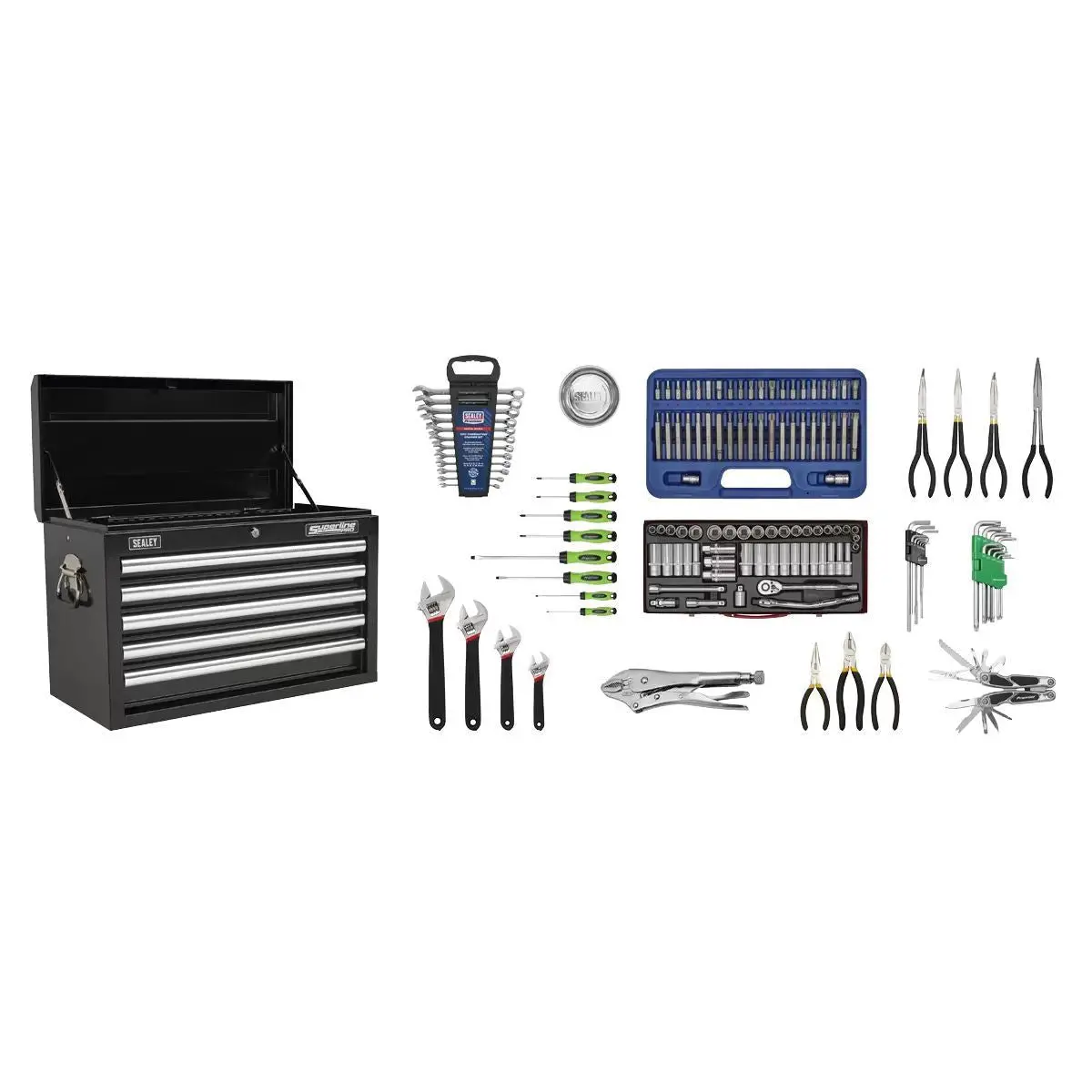 Sealey Ap33059bcombo 5 Drawer Top Chest With 140Pc Tool Kit Black 1
