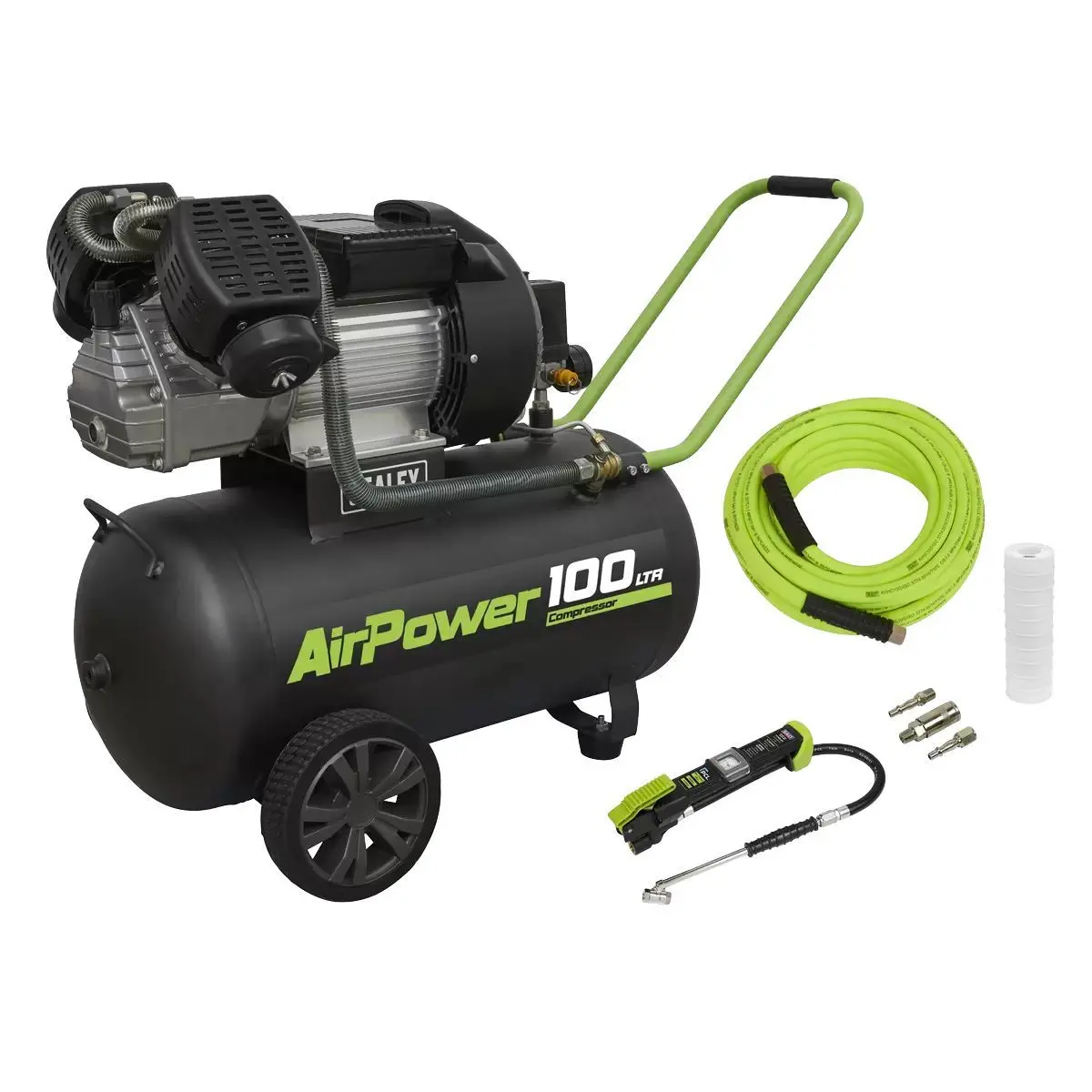Sealey Sac10030vekit 100L Direct Drive V-Twin Air Compressor 3Hp With Air Accessory Kit 1