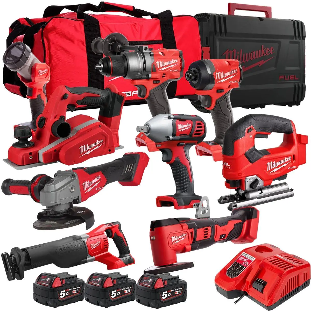 Milwaukee 18V 9 Piece Power Tool Kit With 3 X 5.0Ah Batteries T4tkitm-102 1