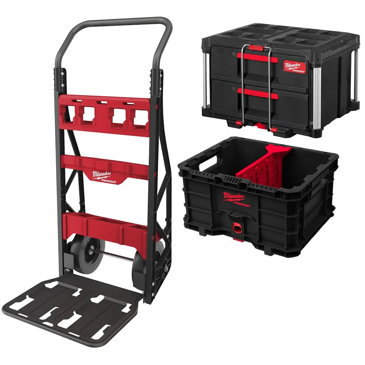 Milwaukee Packout 2 Wheeled Cart With Crate, Divider & 2 Drawer Tool Box 1