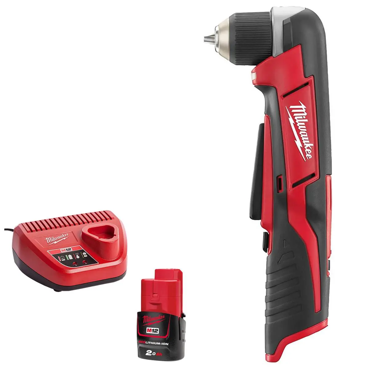 Milwaukee C12rad-0 12V Sub Compact Right Angle Drill Body With 1 X 2.0Ah Battery & Charger 1