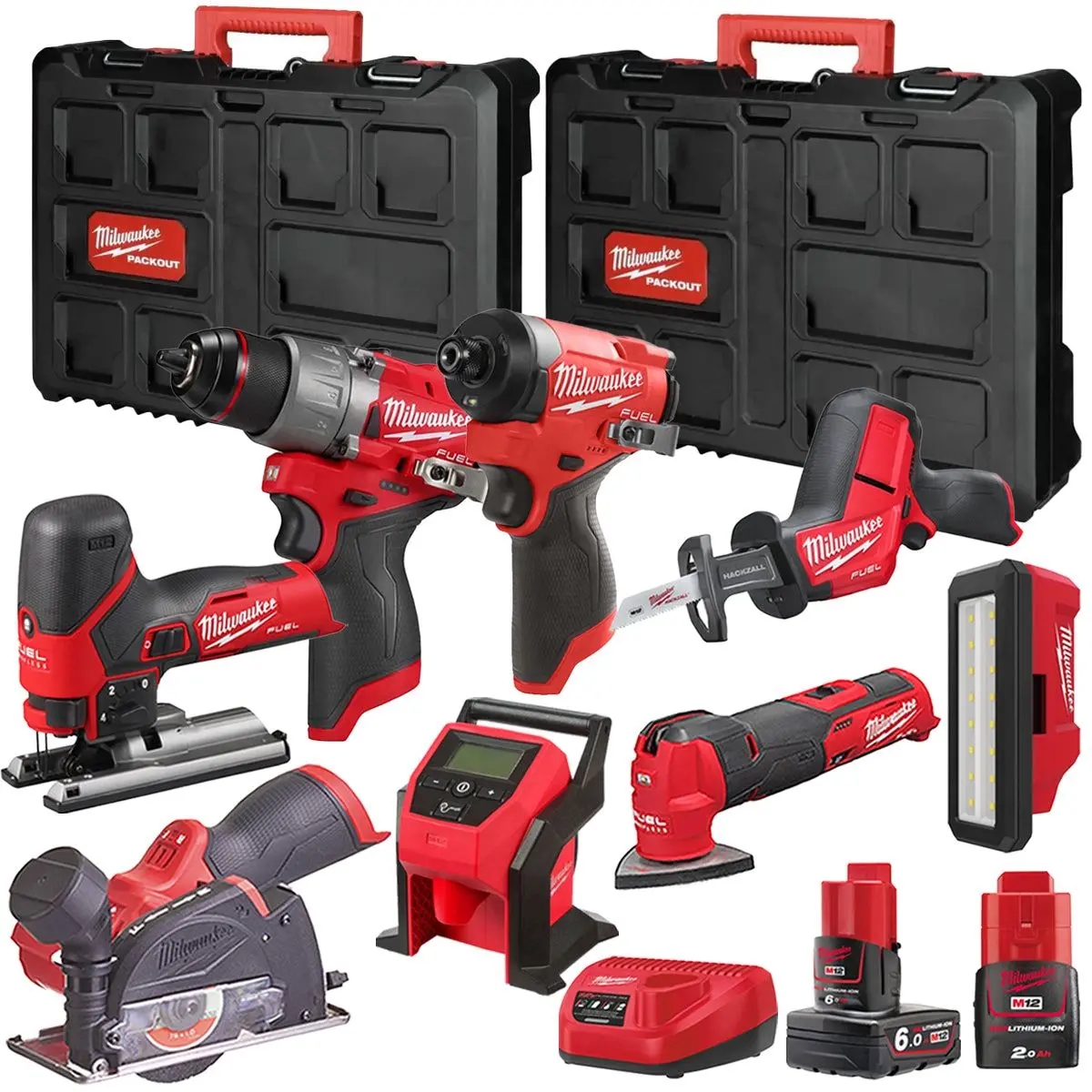Milwaukee M12fpp7b2-654P 12V Fuel 8 Piece Powerpack Tool Kit With 1 X 6.0Ah & 2.0Ah Batteries, Charger & Case 1