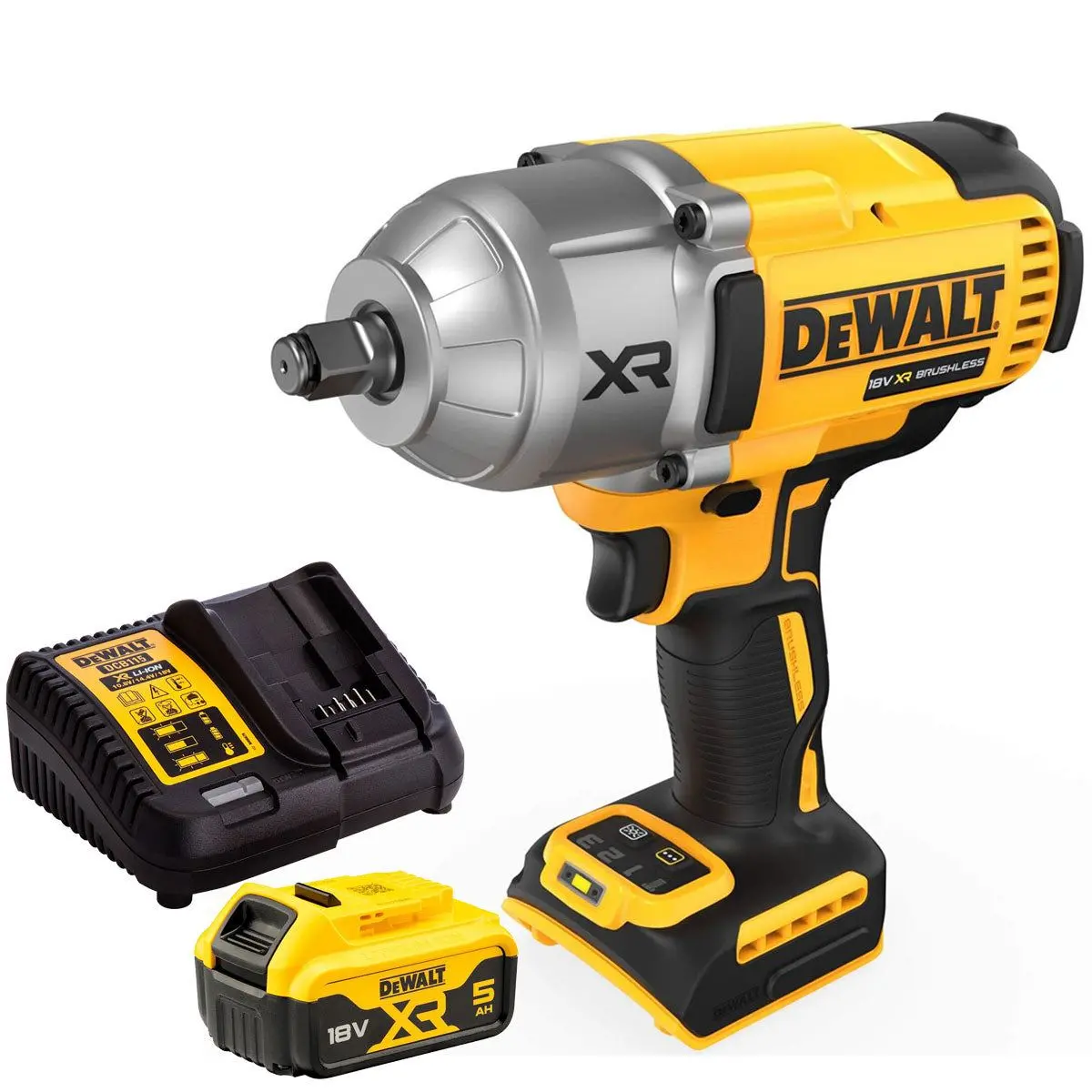 Dewalt Dcf900n 18V Xr Brushless 1/2” High Torque Impact Wrench Hog Ring With 1 X 5.0Ah Battery & Charger 1