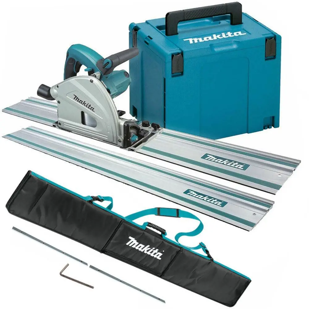 Makita Sp6000j2 165Mm Plunge Saw 240V With 2 X 1.5M Guide Rail In Bag + Connector & Case 1