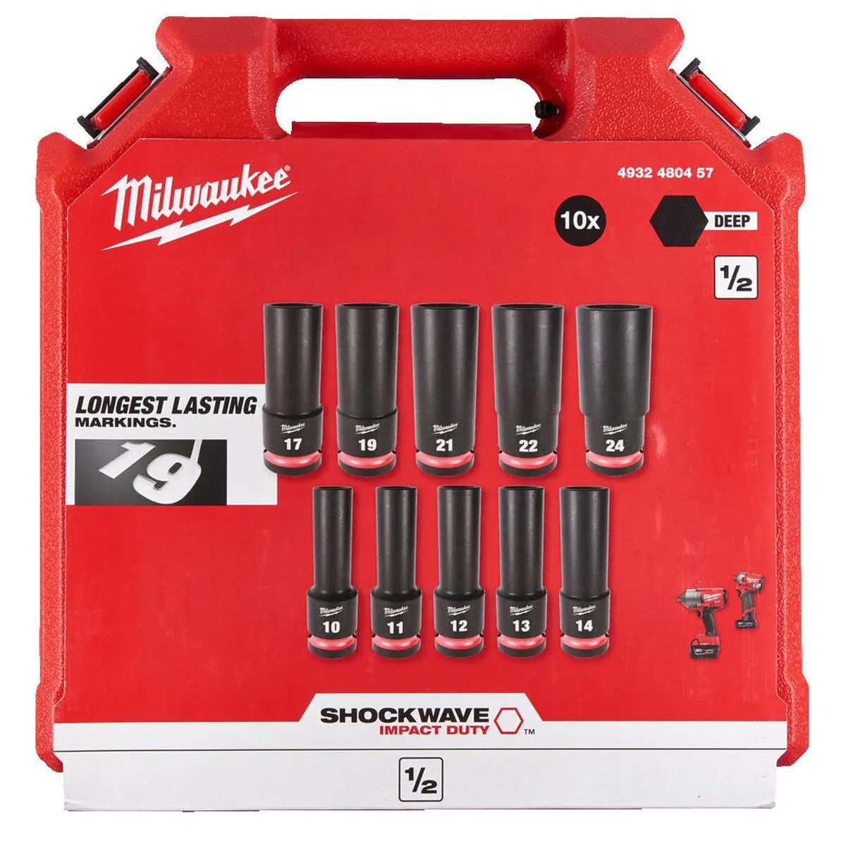 Milwaukee Shockwave Impact Duty 1/2" Drive Socket Pack Of 10 4932480457 1