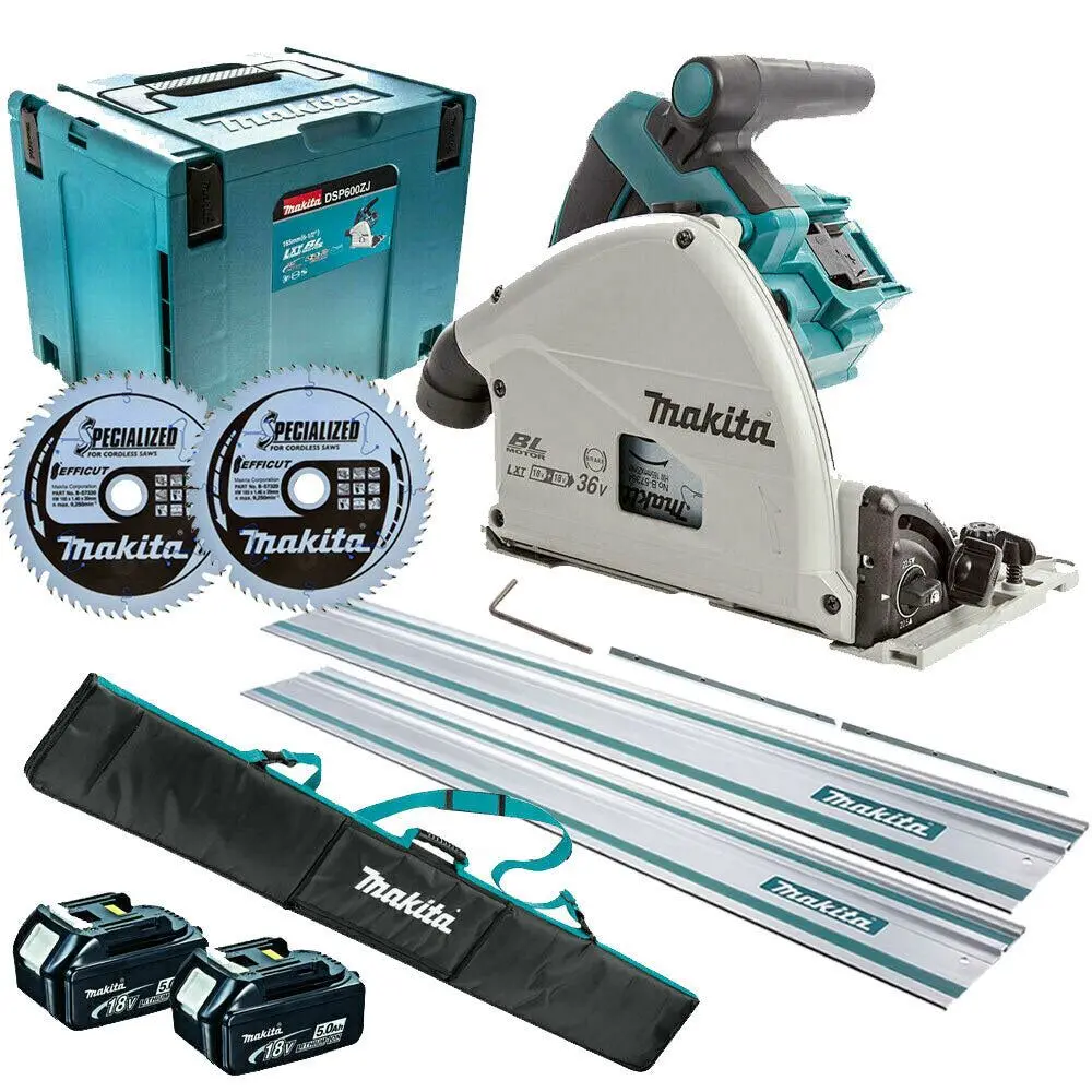 Makita Dsp600tj 36V 165Mm Brushless Plunge Saw 2 X 5.0Ah Batteries & Accessories 1