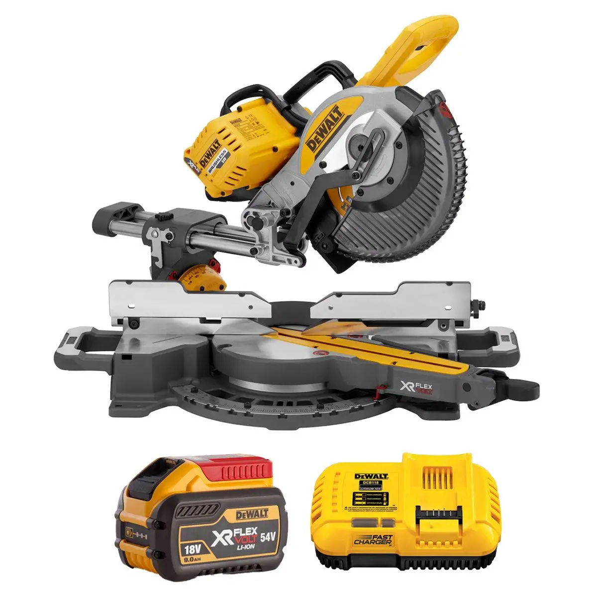 Dewalt Dcs727n 54V Xr Flexvolt Brushless Slide Mitre Saw With 1 X 9.0Ah Battery & Charger 1