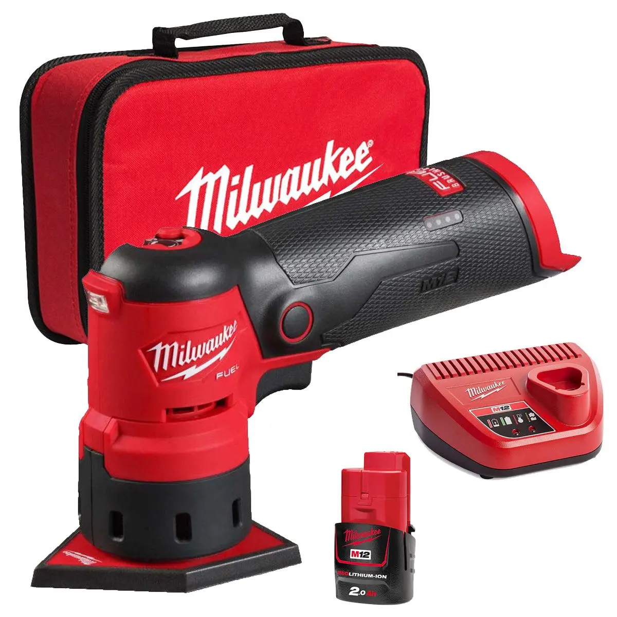 Milwaukee M12fdss-0B 12V Brushless Spot Sander With 1 X 2.0Ah Battery Charger & Bag 1