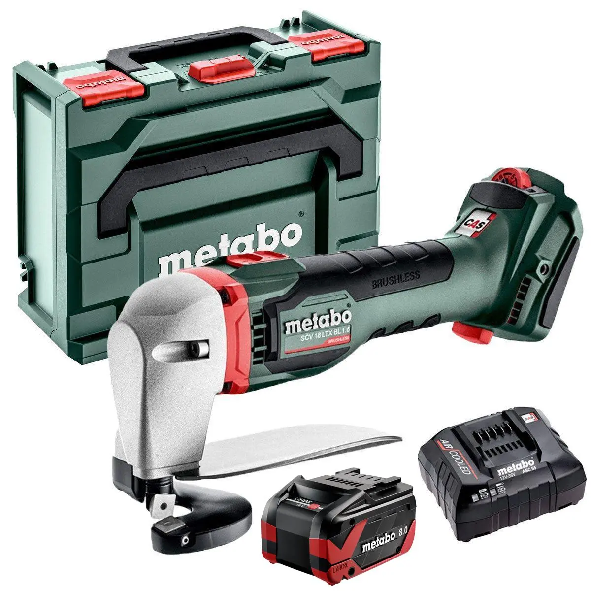 Metabo Scv 18 Ltx Bl 1.6 18V Brushless Metal Shear With 1 X 8.0Ah Battery Charger & Metabox 1