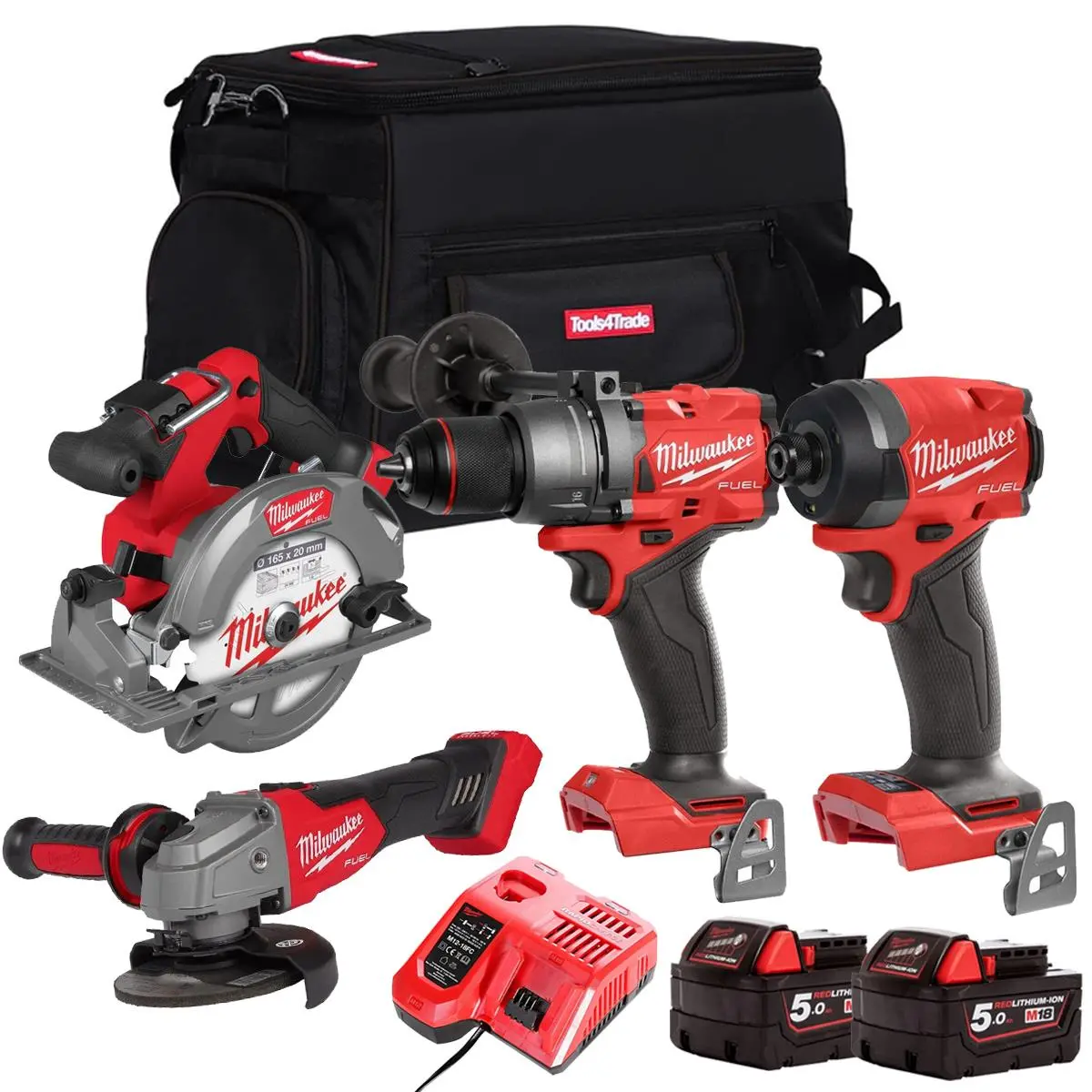 Milwaukee M18fpp5z-502B 18V Brushless 4 Piece Power Tool Kit With 2 X 5.0Ah Batteries Charger & Bag 1