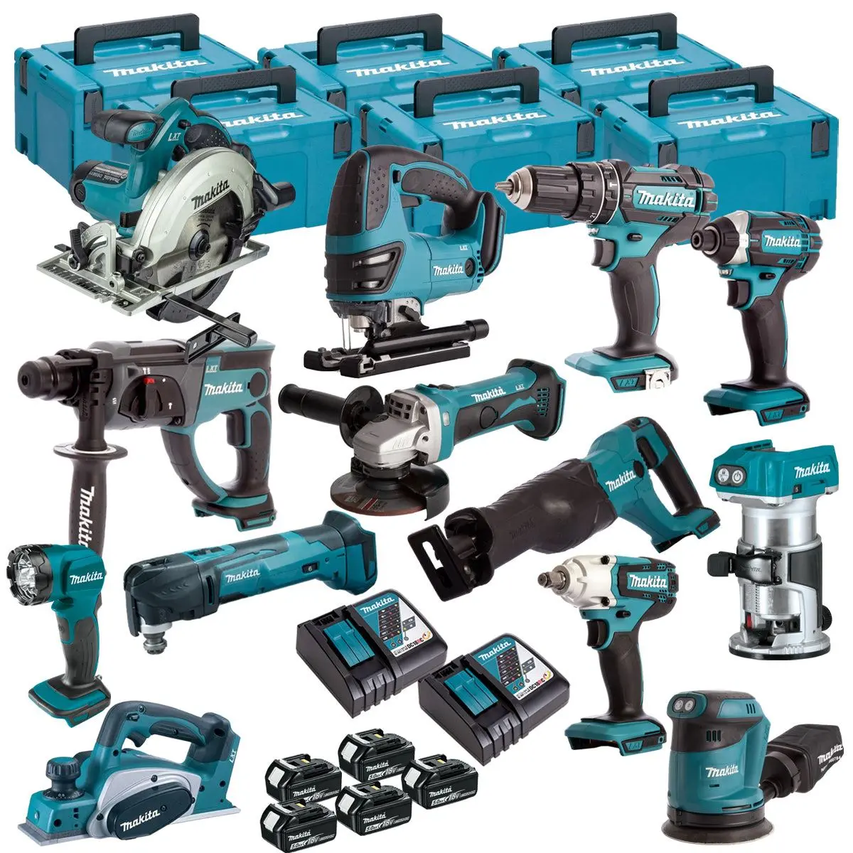 Makita 18V 13 Piece Power Tool Kit With 5 X 5.0Ah Battery & Charger T4tkit-16465 1