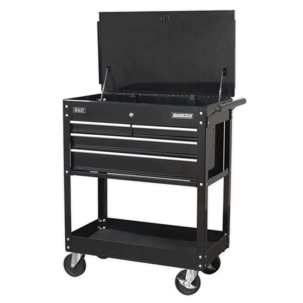 Sealey Ap850mb Heavy-Duty Mobile Tool & Parts Trolley With 4 Drawers & Lockable Top - Black 1