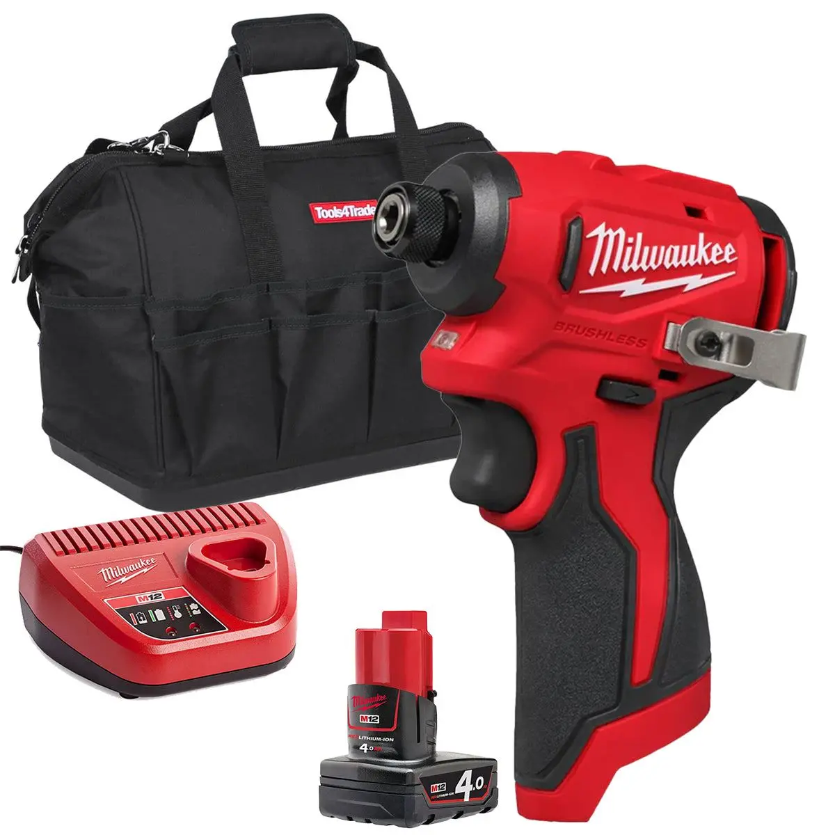 Milwaukee M12blidrc-0 12V Brushless Compact Impact Driver With 1 X 4.0Ah Battery Charger & Bag 1