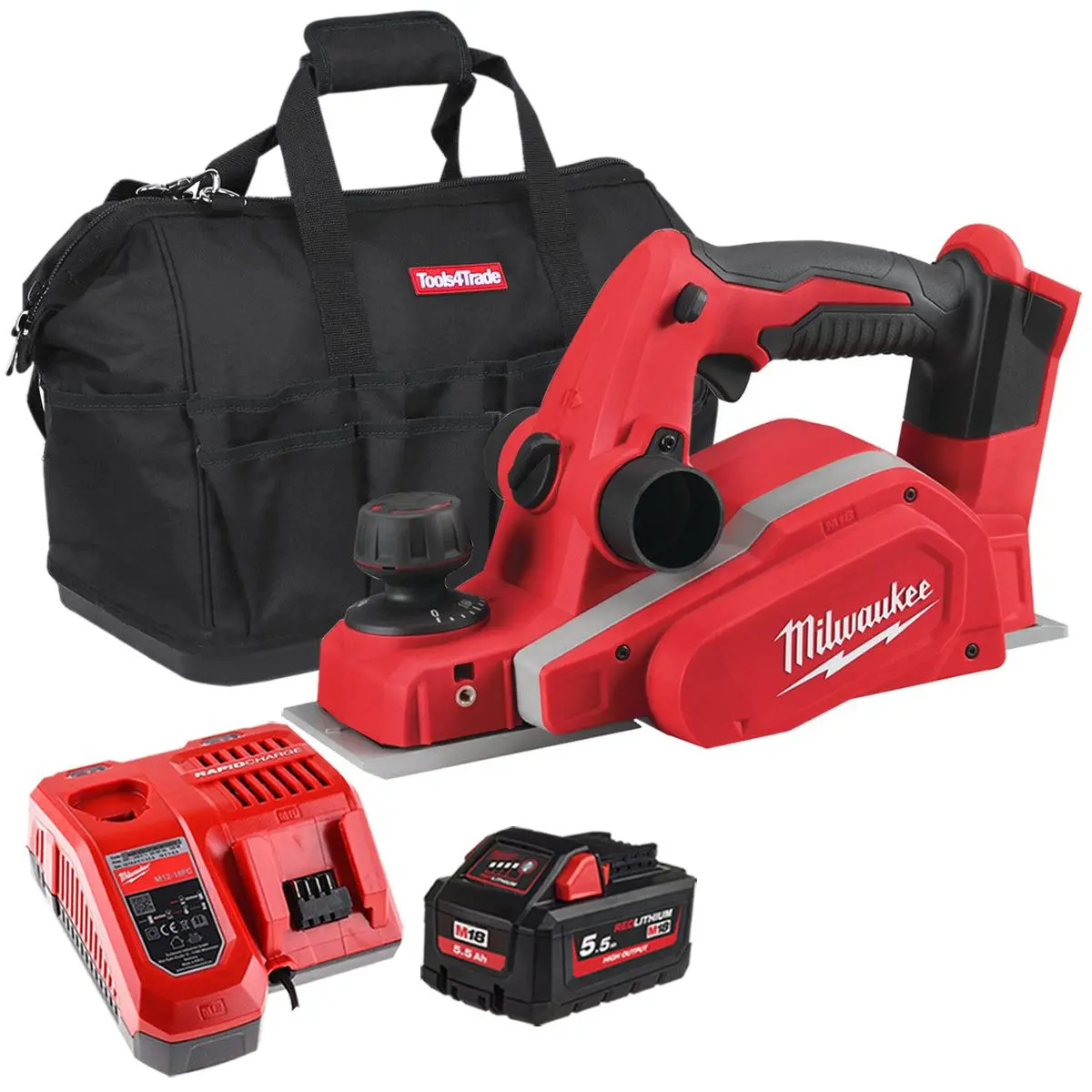 Milwaukee M18bp-0 18V Li-Ion Cordless 82Mm Compact Planer With 1 X 5.5Ah Battery Charger & Bag 1