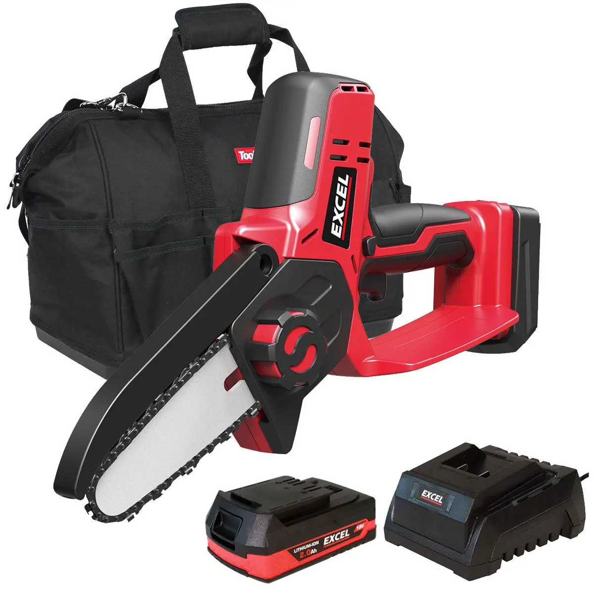 Excel 18V Cordless Mini Chain Saw With 1 X 2.0Ah Battery Charger & Bag 1