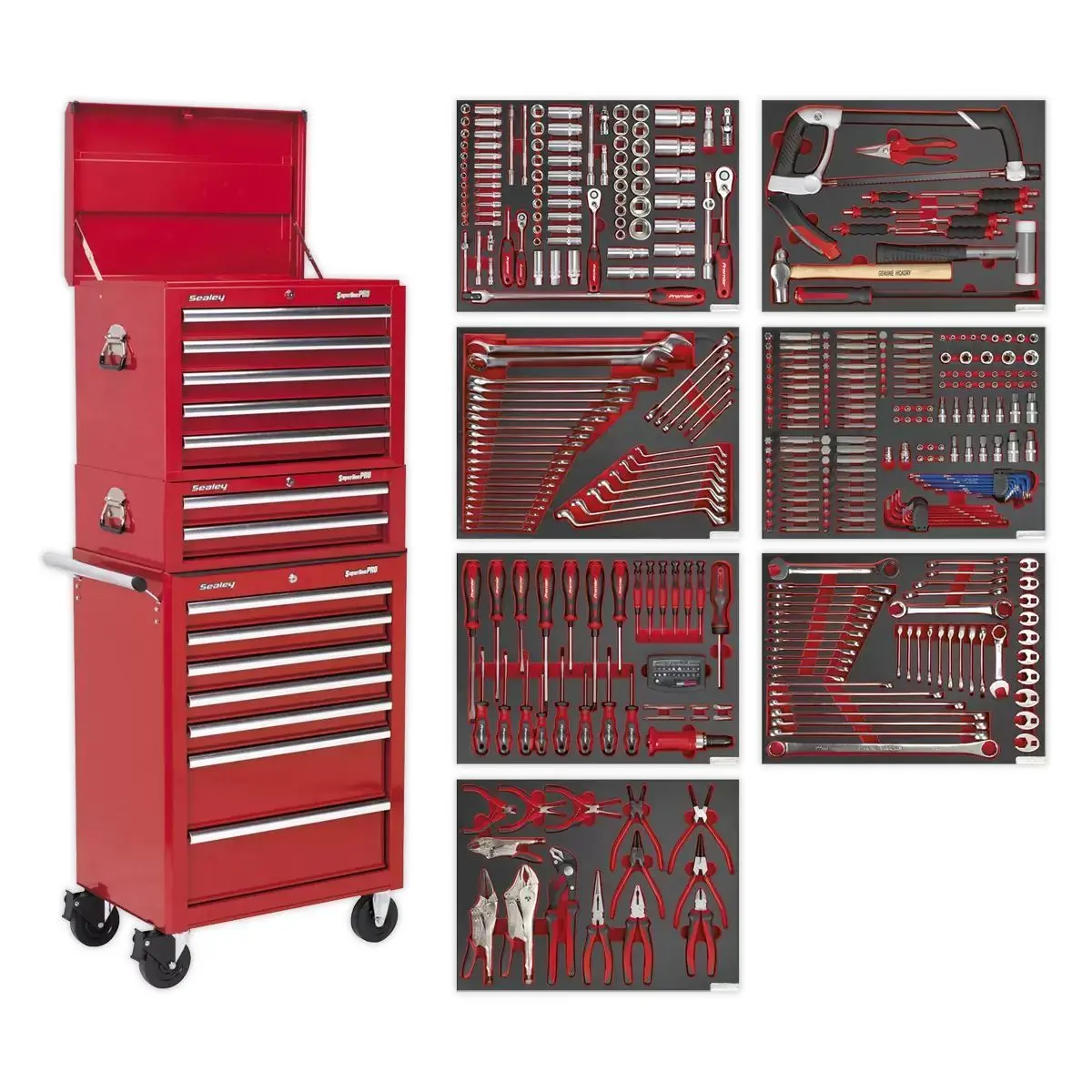 Sealey Tbtpcombo1 Tool Chest Combination 14 Drawer With Ball Bearing Slides Red & 446Pc Tool Kit 1
