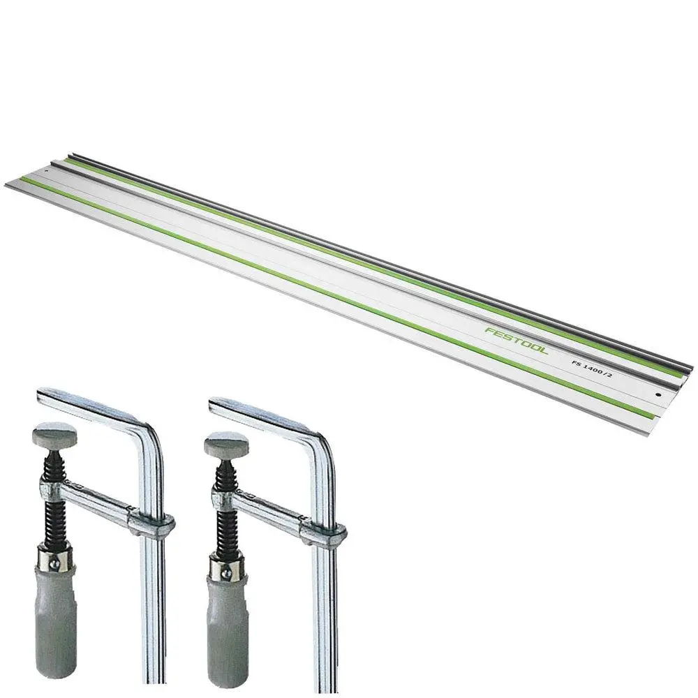 Festool Fs 1400/2 1400Mm Guide Rail For Plunge Saw - 491498 With Fsz 120 Fastening Screw Clamp 1
