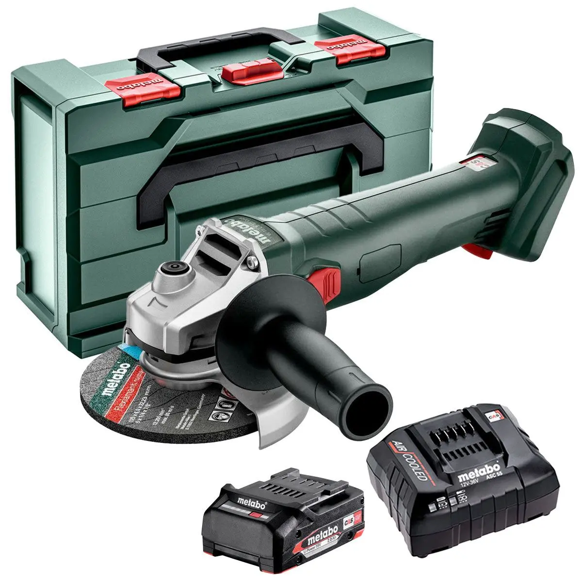 Metabo W 18 L 9-125 18V 125Mm Angle Grinder With 1 X 2.0Ah Battery Charger & Metabox 1