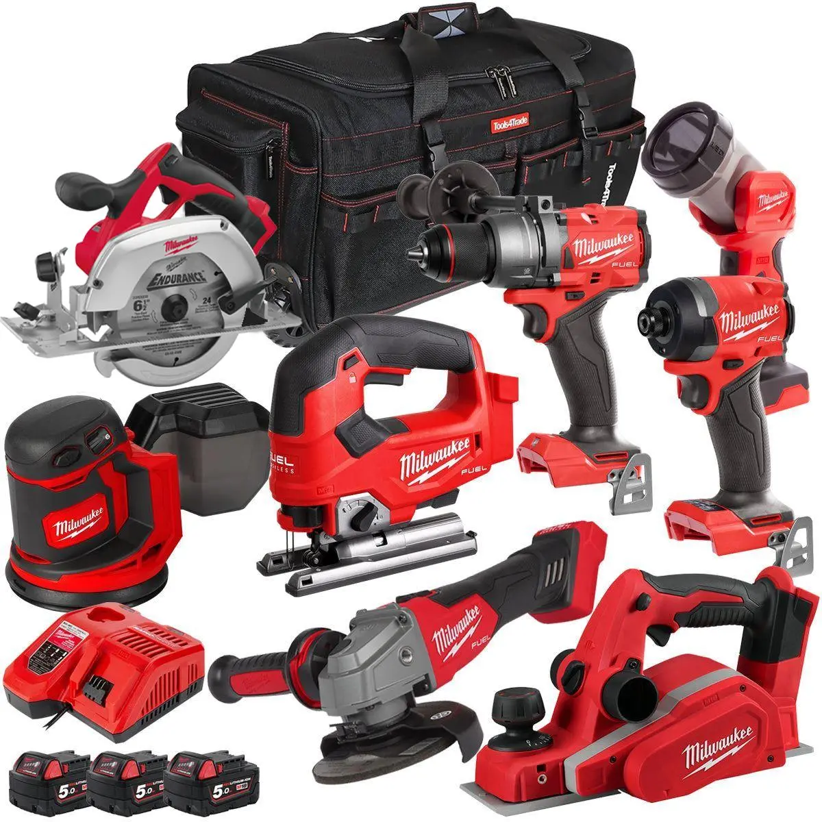 Milwaukee 18V 8 Piece Power Tool Kit With 3 X 5.0Ah Batteries T4tkitm-91 1