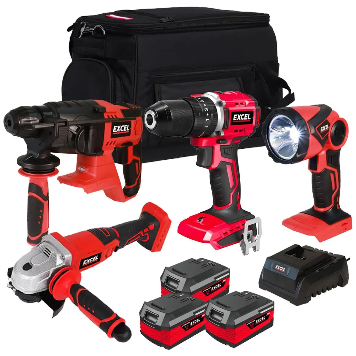 Excel 18V 4 Piece Cordless Power Tool Kit With 3 X 4.0Ah Batteries Charger & 20" Bag Exlkit-501 1