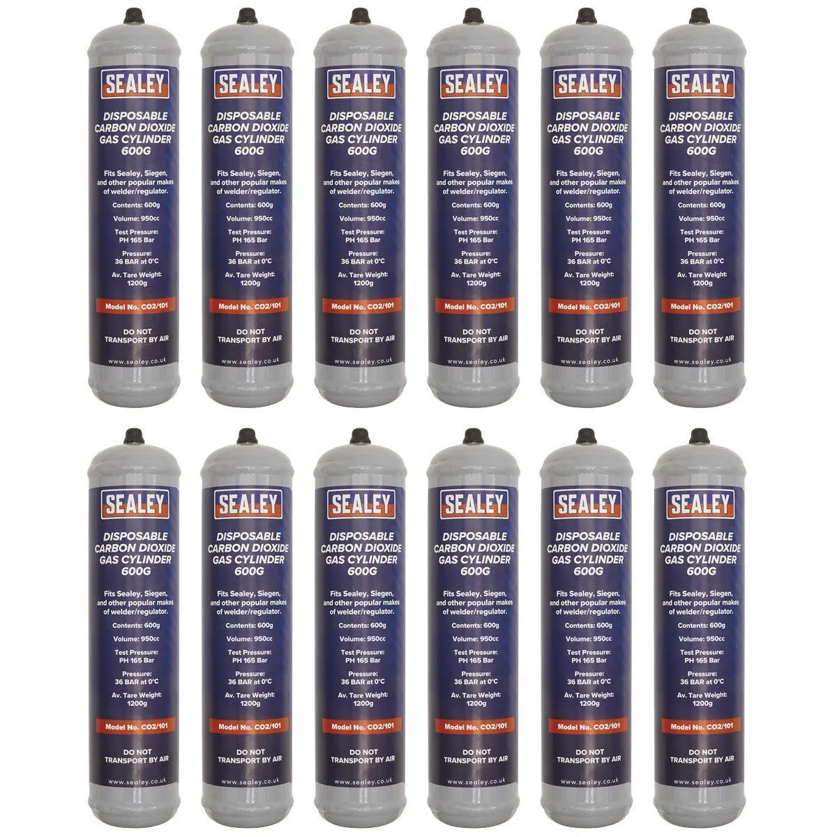 Sealey Co2/101/12 Gas Cylinder Disposable Carbon Dioxide 600G - Box Of 12 1