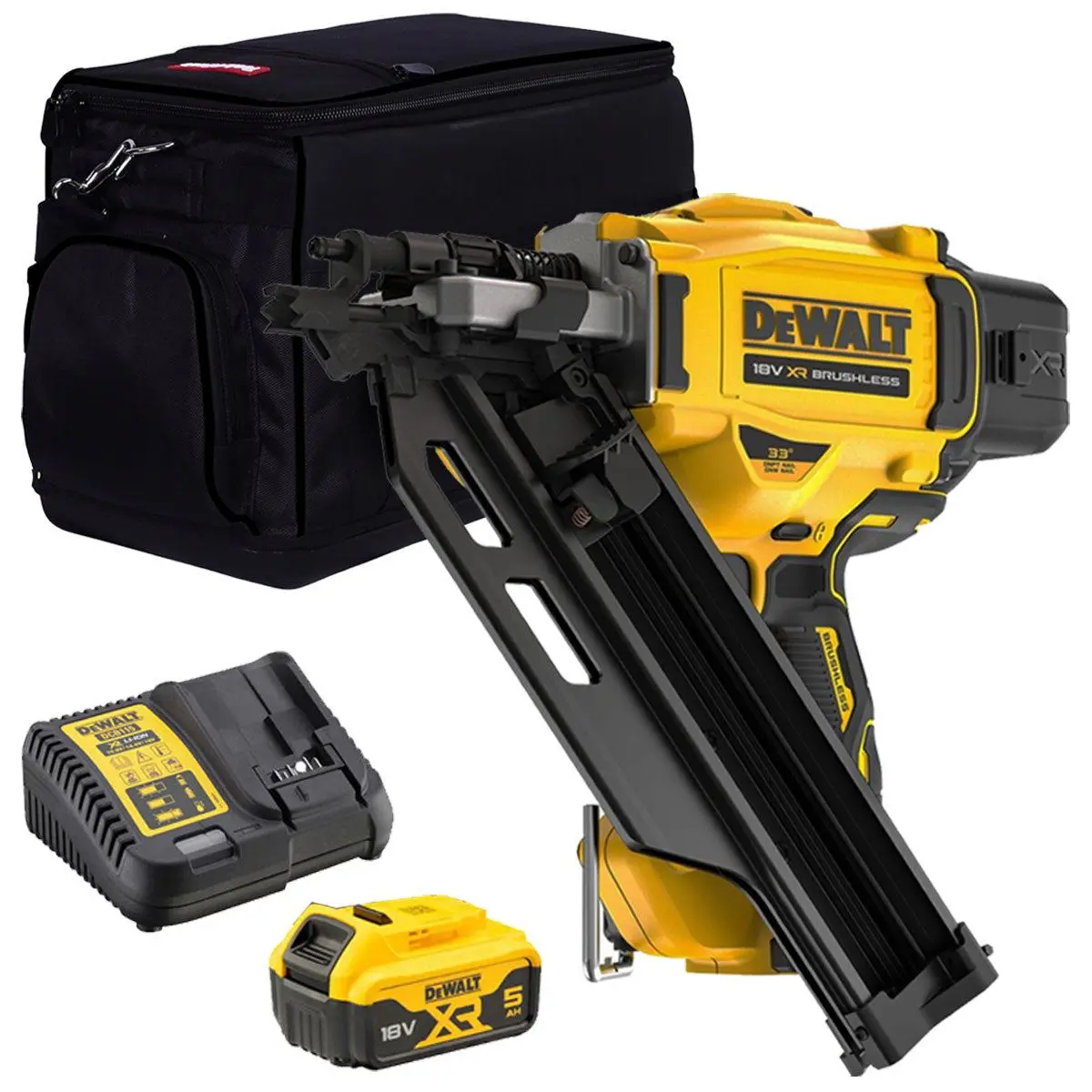 Dewalt Dcn930n 18V Brushless First Fix 90Mm Framing Nailer With 1 X 5.0Ah Battery Charger & Bag 1