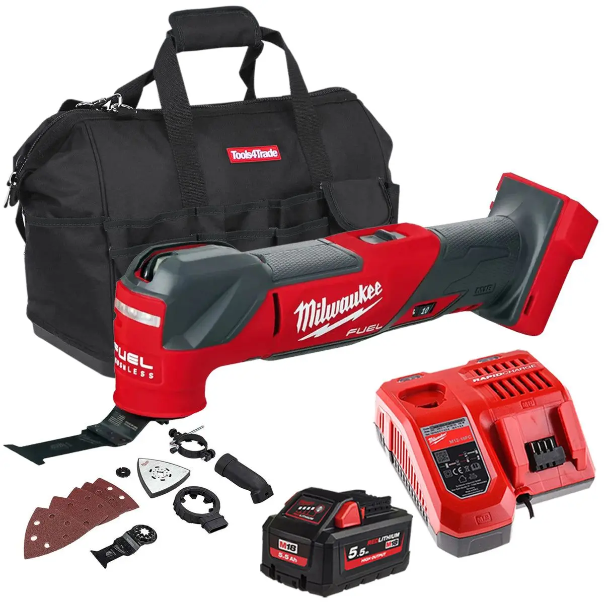 Milwaukee M18fmt-0 18V Fuel Brushless Multi Tool With 1 X 5.5Ah Battery Charger & Bag 1