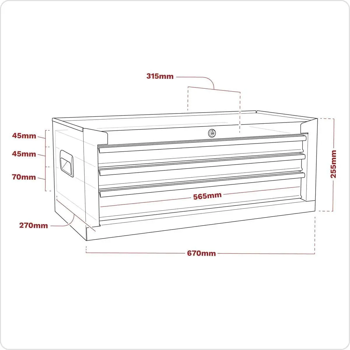 Sealey Ap223b Mid-Box 3 Drawer With Ball-Bearing Slides-Black 2