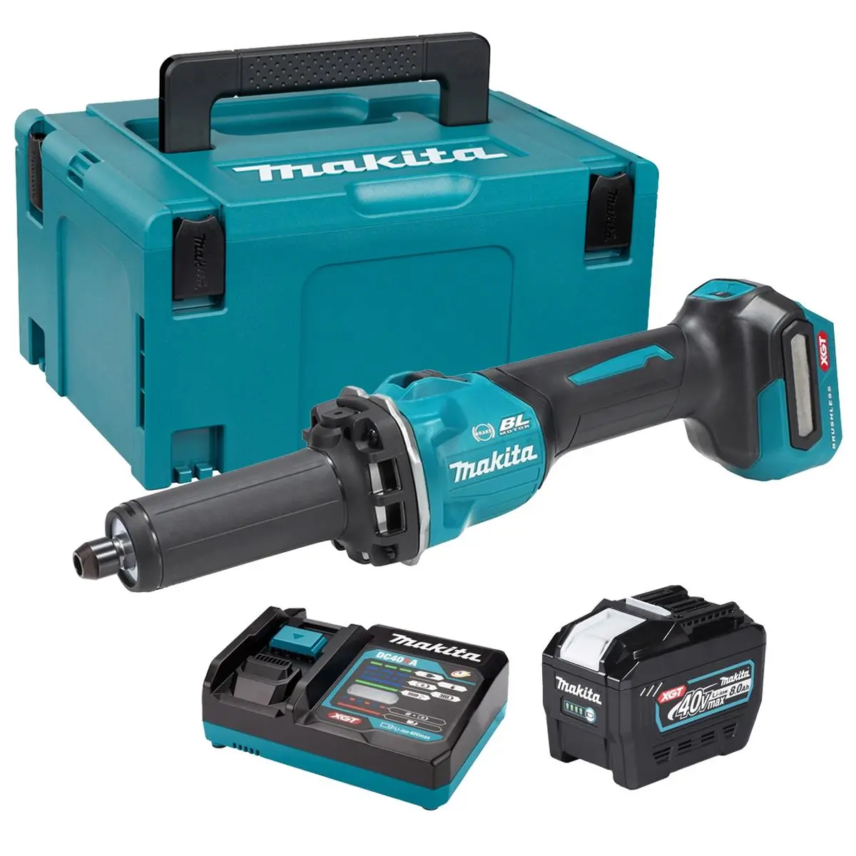 Makita Gd001gz01 40V Max Xgt Brushless Die Grinder With 1 X 8.0Ah Battery Charger & Case 1