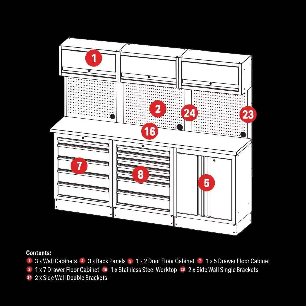 Draper Ms400combo/14B Bunker Modular Storage Combo With Stainless Steel Worktop 14 Piece 04415 2
