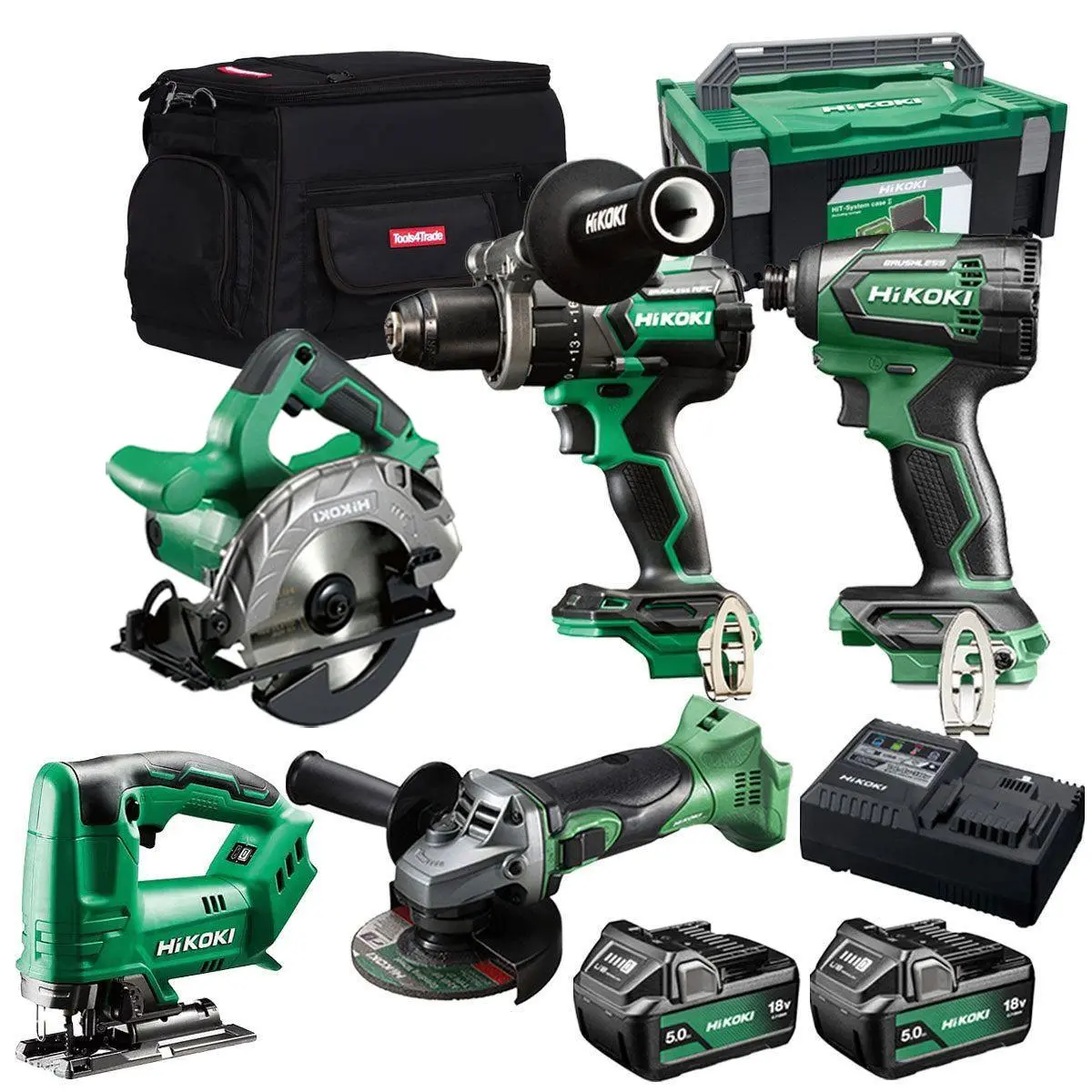 Hikoki 18V 5 Piece Power Tool Combo Kit With 2 X 5.0Ah Battery & Charger T4tkit-27306 1
