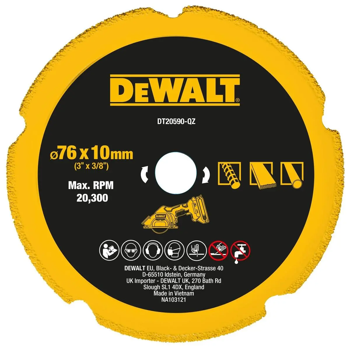Dewalt Dt20590-Qz 76Mm X 10Mm Multi Material Diamond Cutting Wheel 1