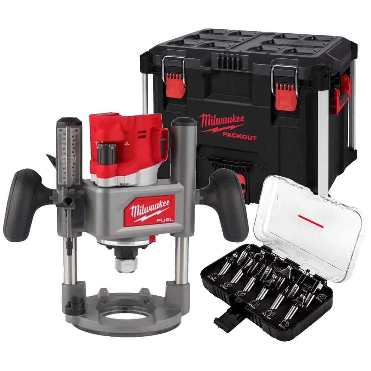 Milwaukee M18fr12kit 18V Fuel Brushless 1/2" Router Cutter With 12 Piece Cutter Set & Case 1