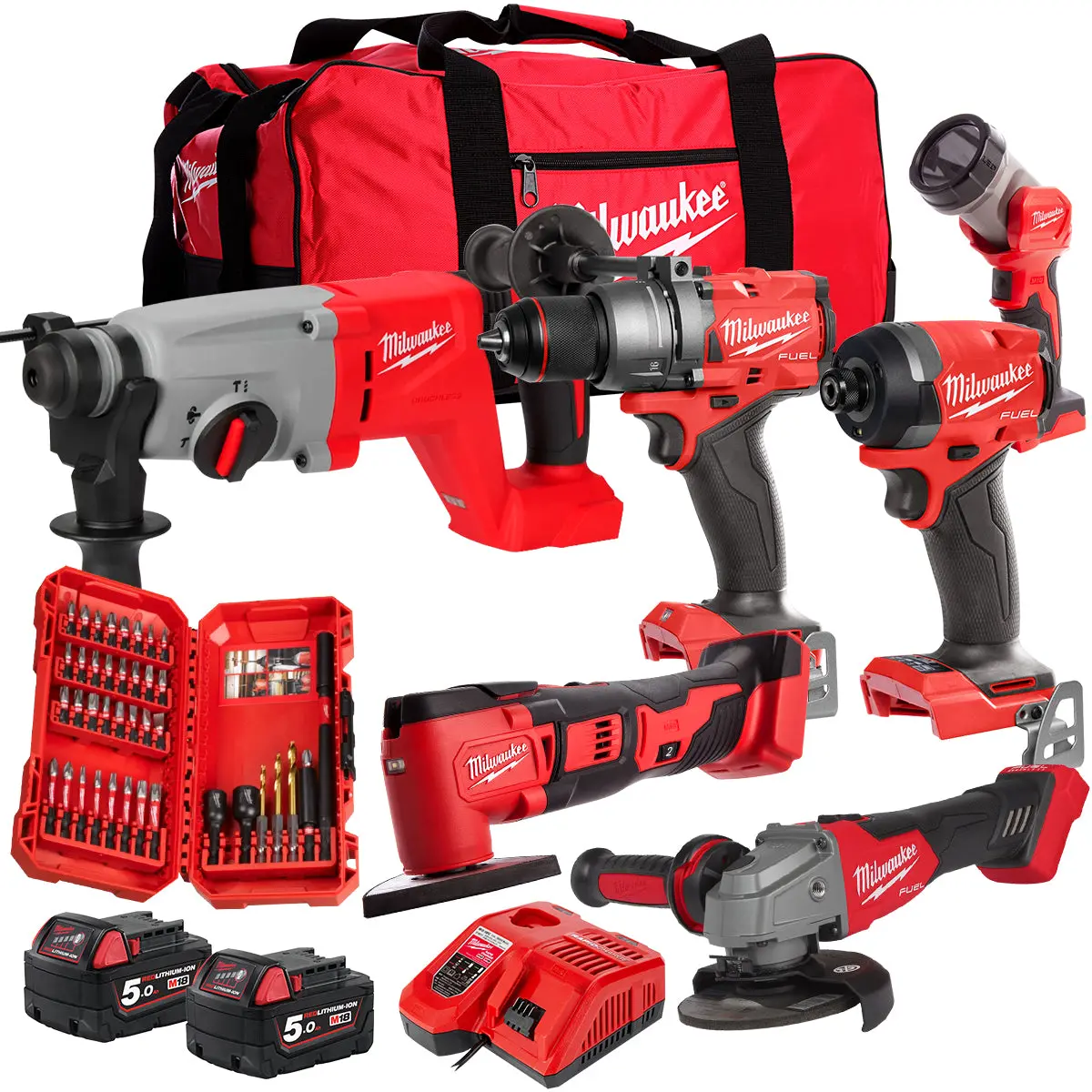 Milwaukee 18V 6 Piece Kit With 2 X 5.0Ah Batteries Charger & 40 Accessory Set T4tkit-32236 1