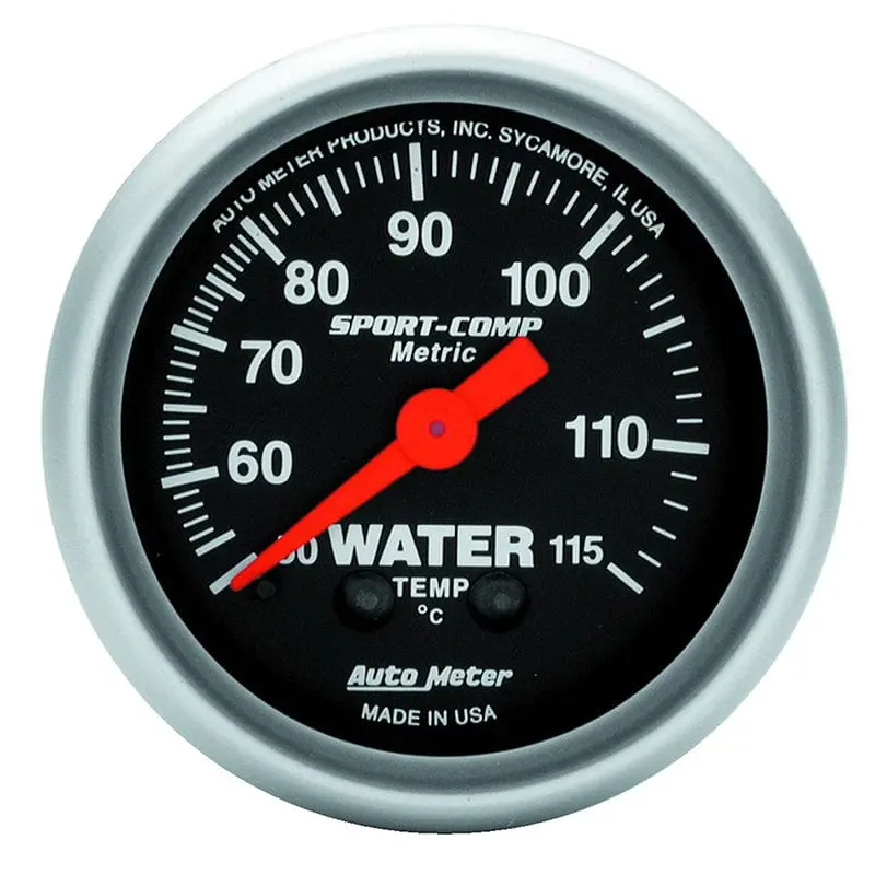 Autometer Sport-Comp Water Temp Gauge - 2-1/16In, White Face, Metric Readout 1