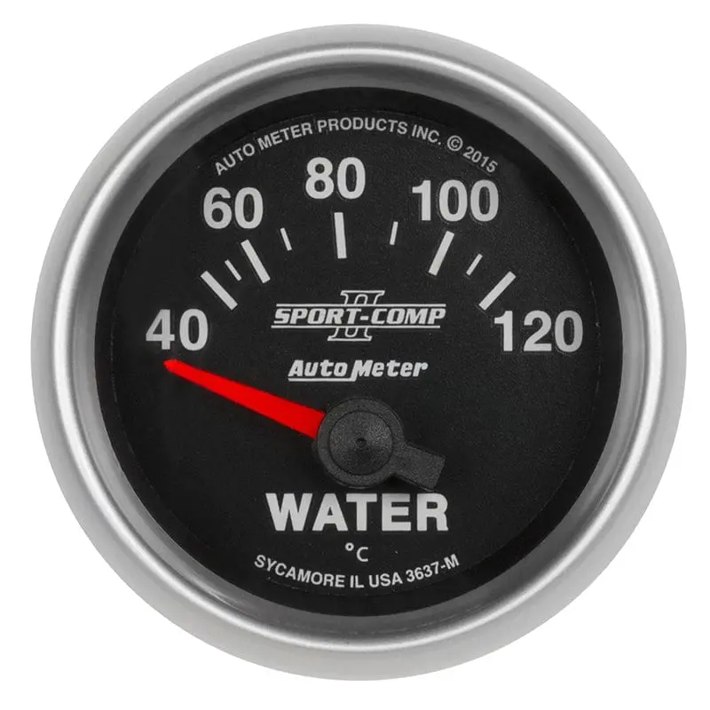 Autometer Sport-Comp Water Temperature Gauge - 2-1/16In, Black Dial, Metric Scale 1